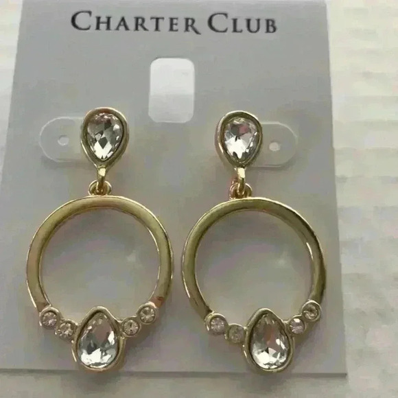 Charter Club new Gold Crystal Circle Drop Earring - Picture 5 of 8
